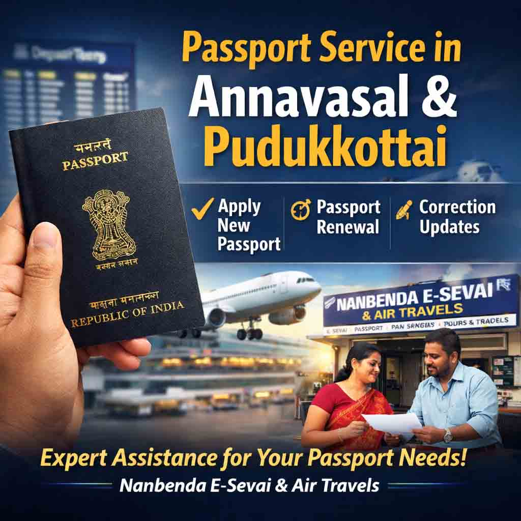 Passport apply, renewal and correction service in Annavasal Pudukkottai