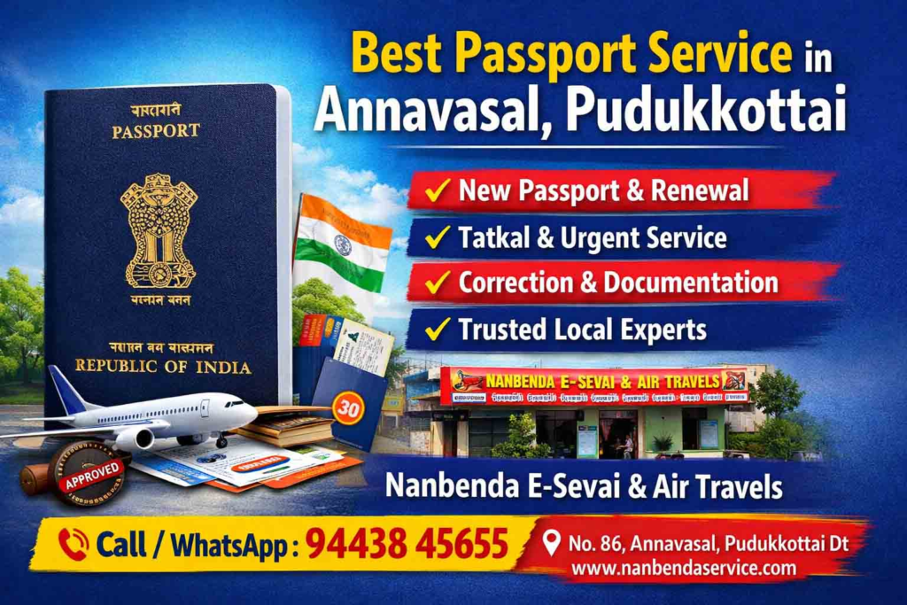 Best passport service in Annavasal Pudukkottai by Nanbenda E-Sevai & Air Travels
