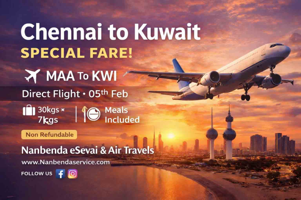 Chennai to Kuwait direct flight special fare with baggage