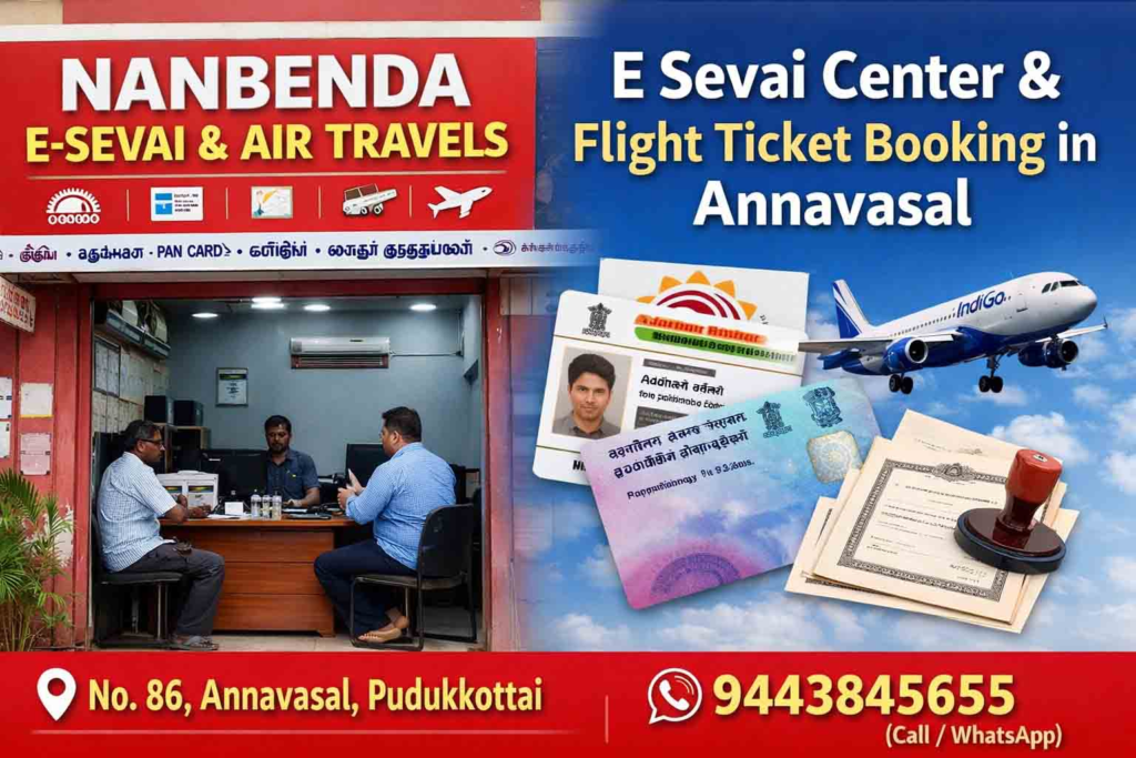 E Sevai Center in Annavasal – Nanbenda E-Sevai & Air Travels office