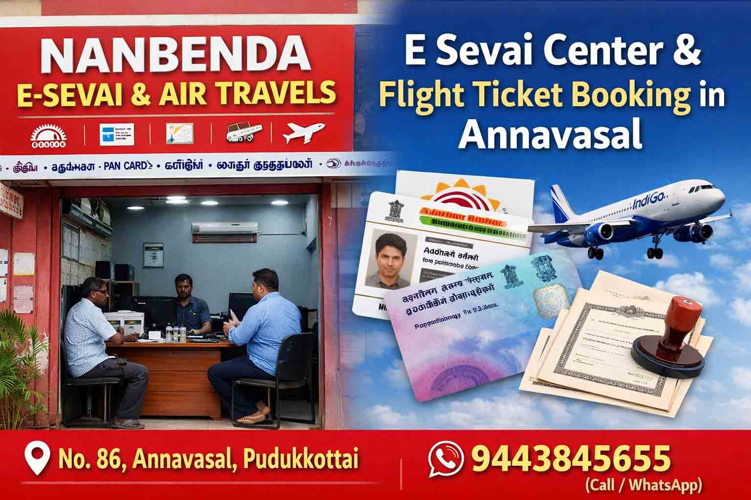 E Sevai Center in Annavasal & Flight Ticket Booking – Nanbenda E-Sevai & Air Travels